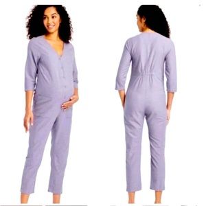 New! The Nines by Hatch Cropped 3/4 Sleeve Jumpsuit Lavender Maternity Medium!